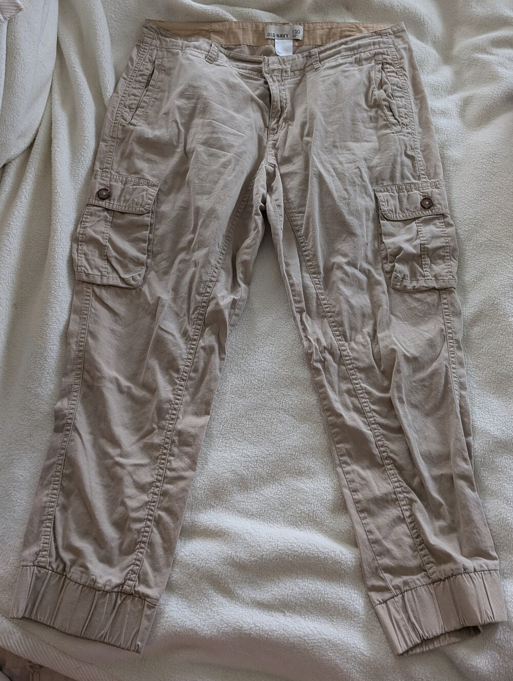 Old Navy Women's Beige Crop Cargo Pants with Elastic Cuffs
